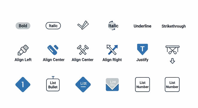 Text editing and word processing interface icons