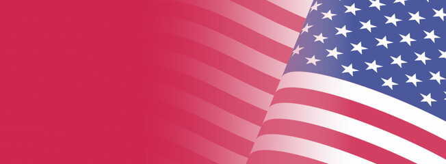 Obraz premium American Flag Waving Banner - USA Stars and Stripes on Red Background with Copy Space