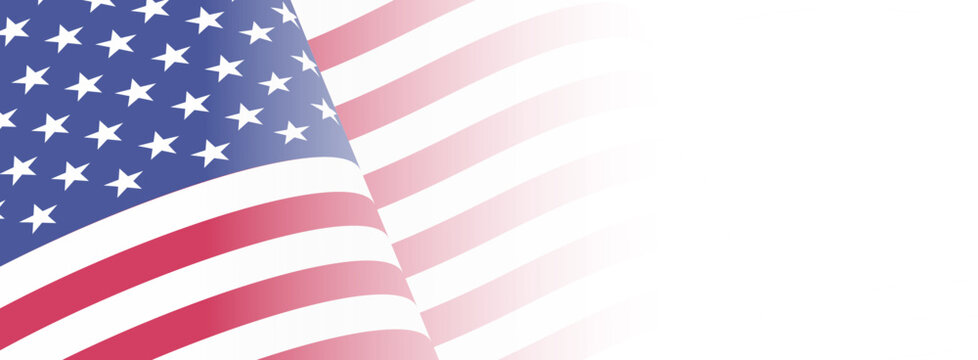 American Flag Waving Banner - USA Stars and Stripes with Fade to White Background