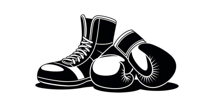 Black boxing glove and boxing boot on white background boxing shoe combat sport fighting
