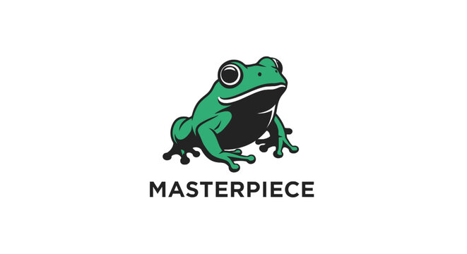 Green Frog Sitting On White Background.