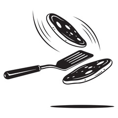 Pancake flipping vector illustration with spatula and motion lines for breakfast cooking and culinary design © Zulfa