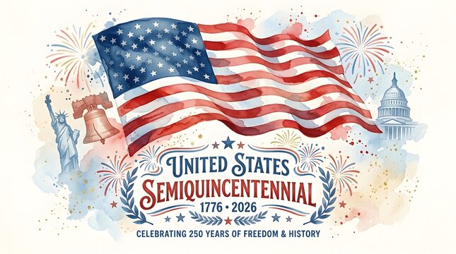 Usa semiquincentennial 250th anniversary celebration watercolor illustration