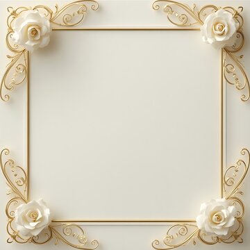Premium Wedding Announcement Template with Golden Rectangular Frame and Floral Ornamentation 