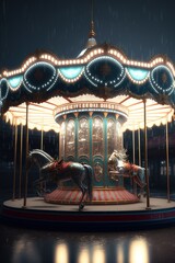 Fototapeta premium An eerie carousel full of ghosts at an abandoned desolate carnival.