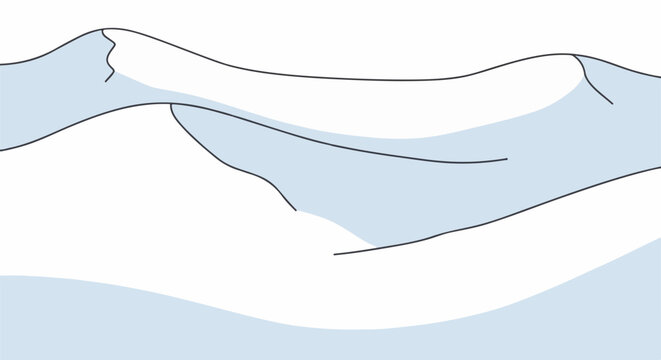 Stylized, minimalistic depiction of snow-capped mountain peaks under a pale sky