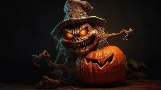 A legendary pumpkin monster rises from myth, embodying fear and Halloween terror.