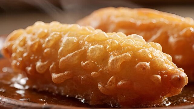 Close up of delicious fried bitter melon in sweet sauce.