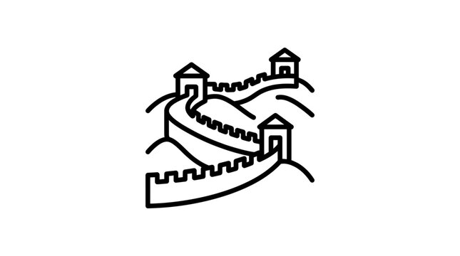 A simple line art illustration of the Great Wall of China with watchtowers.