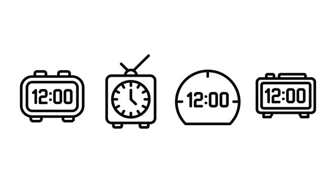 Four Alarm Clocks And Analog Timepieces Linear Silhouette