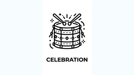 Minimalist line art illustration of a festive drum with drumsticks for celebration. © Robben_Partybob