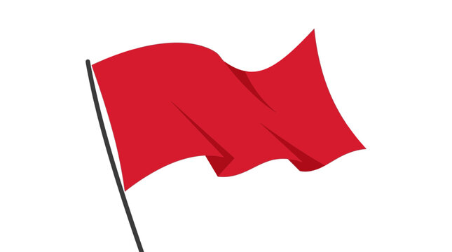A vibrant red flag waving on a pole against a clean white background.
