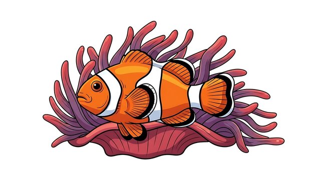 Clownfish Swimming in Sea Anemone Illustration