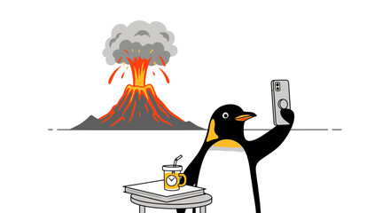 Penguin holding phone and sitting relaxed. © asmaul