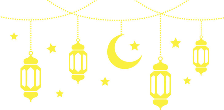 Yellow Ramadan Lanterns, Moon, and Stars Hanging Decoration islam muslim