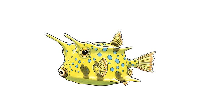 Longhorn Cowfish Boxfish Illustration on White