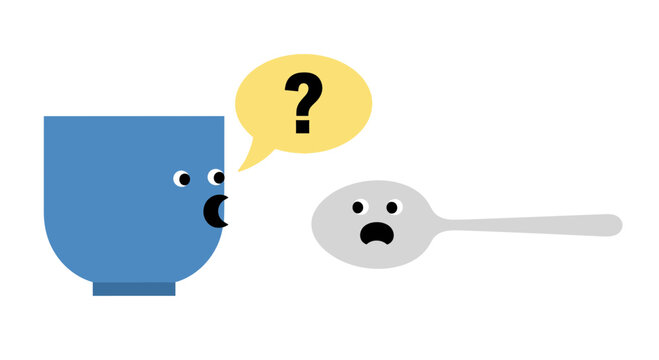 Blue cup and worried grey spoon.