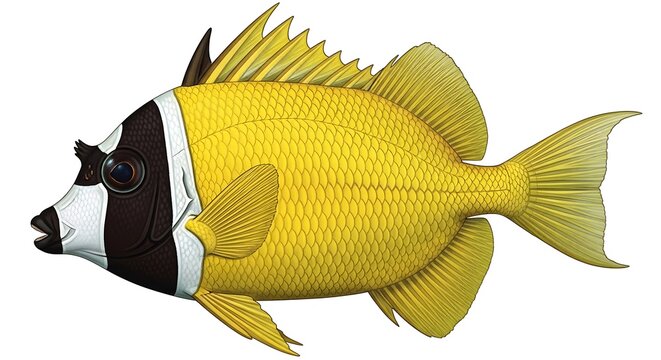Foxface rabbitfish illustration swimming profile isolated on white background
