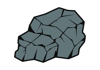 Stylized cartoon gray rock with cracks and shadow illustration, © Rujon