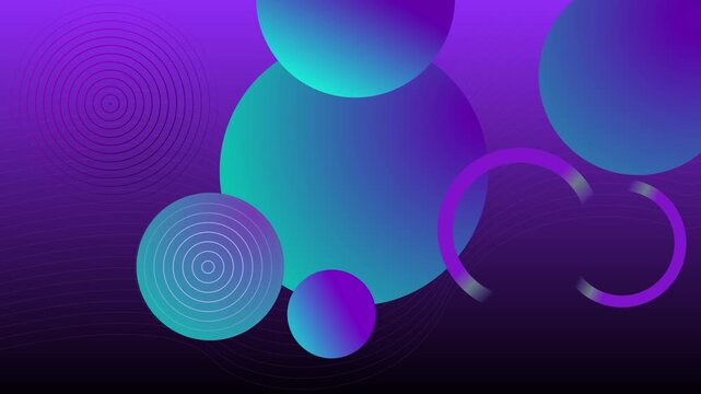 Abstract gradient background with overlapping circular shapes and concentric ring patterns animation