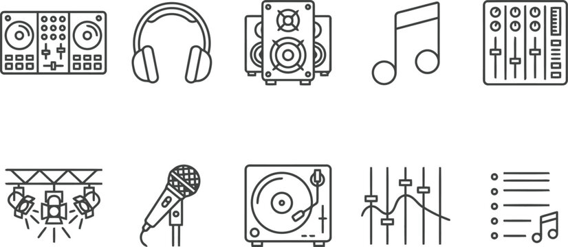 Music and DJ Equipment Icons Set