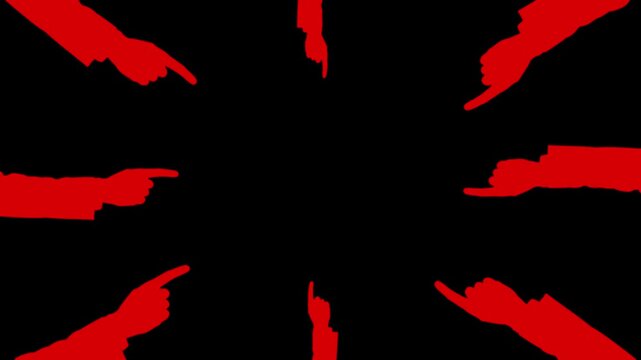 Blaming and pointing fingers icon animation on green screen background. Animated pointing fingers elements. Mocking gesture. Bullying situation