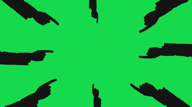 Blaming and pointing fingers icon animation on green screen background. Animated pointing fingers elements. Mocking gesture. Bullying situation