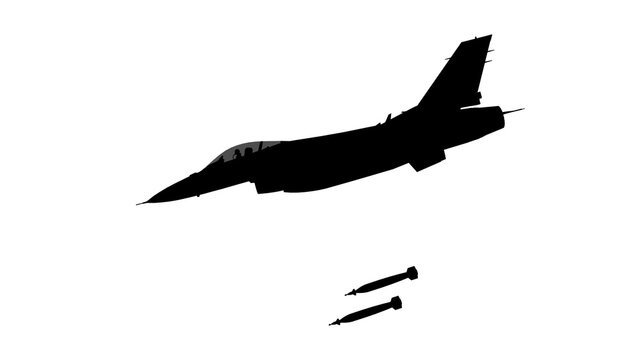 f-16 jet fighter silhouette dropping bombs 
