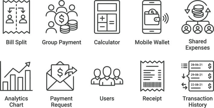Financial icons set for business and payment concepts
