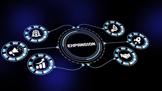 Expansion concept with scalable business systems, workflow performance analytics and modern corporate visualization design.