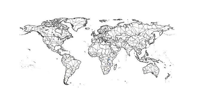 Detailed black and white political world map illustration.
