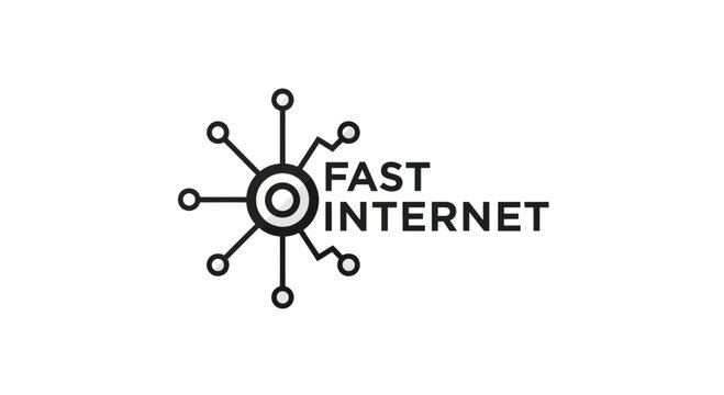 Minimalist logo design featuring a stylized network node icon with the text Fast Internet.
