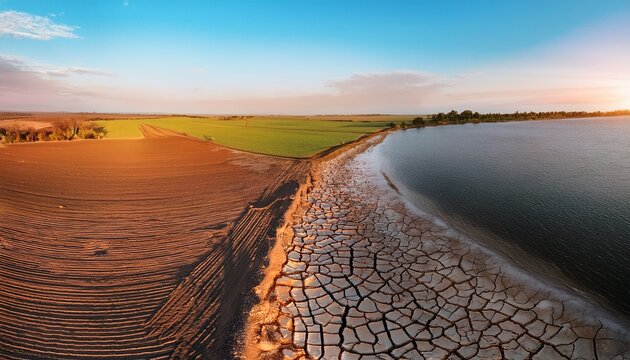 vibrant agricultural landscapes fading into barren land highlighting the escalating consequences of global warming and accelerating climate change