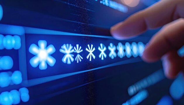 Close Up Finger Entering Password on Blue Digital Touchscreen Interface
