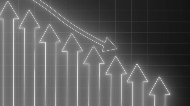 Neon-style glowing line graph background showing descending upward arrows animation