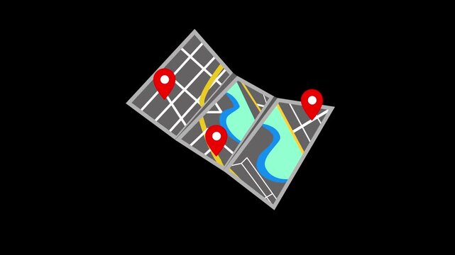 Folded city map animation with waterways and streets