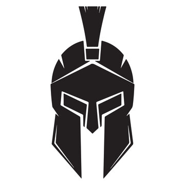 Spartan helmet silhouette vector icon with plume for warrior logo and sports mascot branding