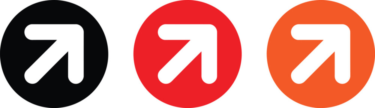 Upward diagonal arrow in black, red and orange circles vector illustration.