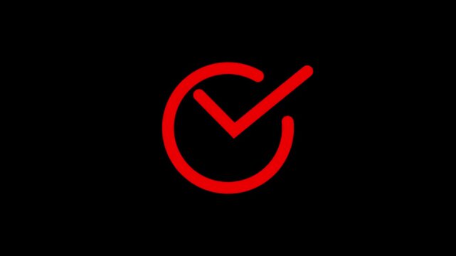 Glowing tick mark icon isolated on black Modern check mark icon animation on a black background.