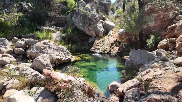 Aerial View of Imouzzer Ida Outanane Waterfalls and Rocky Mountain Landscape near Agadir, Morocco