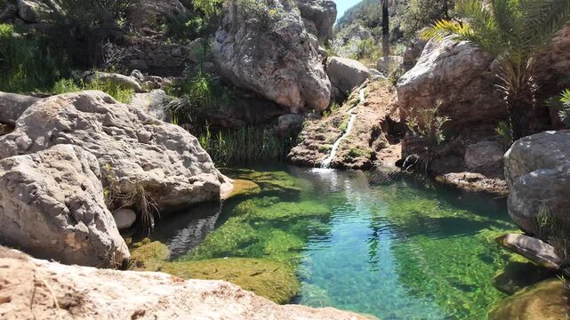 Aerial View of Imouzzer Ida Outanane Waterfalls and Rocky Mountain Landscape near Agadir, Morocco