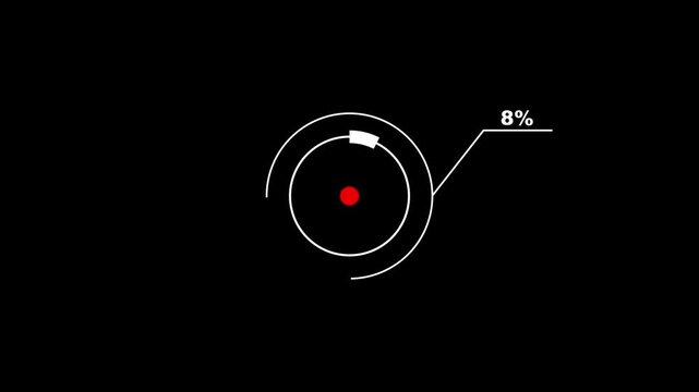 15 percent circular loading progress on black background 4k video animation.
