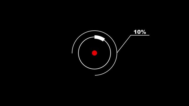 20 percent circular loading progress on black background 4k video animation.