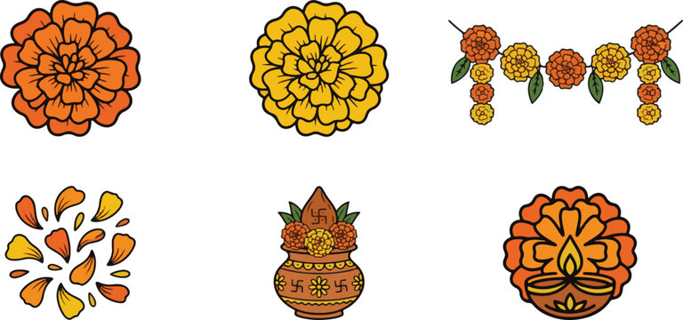 Colorful traditional indian rangoli flower designs
