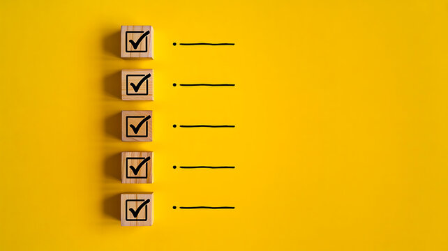 Checklist notepad with check marks on yellow background for task management
