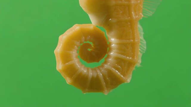 Close Up of Yellow Seahorse Prehensile Tail Moving on Green Screen