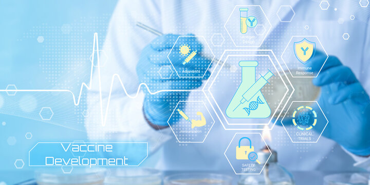 Scientist working in advanced vaccine development with modern laboratory technology and safety measures