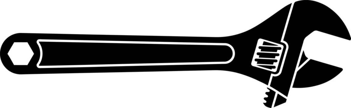 Detailed adjustable wrench icon, monkey wrench with gear, vector illustration