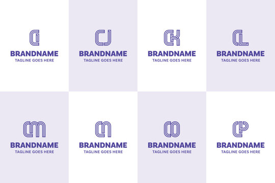 Letters CI CJ CK CL CM CN CO CP Line Logo Set, for IC JC KC LC MC NC OC PC Initials