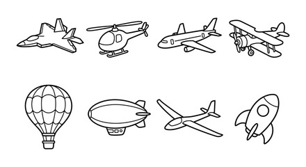 Assorted aircraft vector illustrations on a white background © Nayem